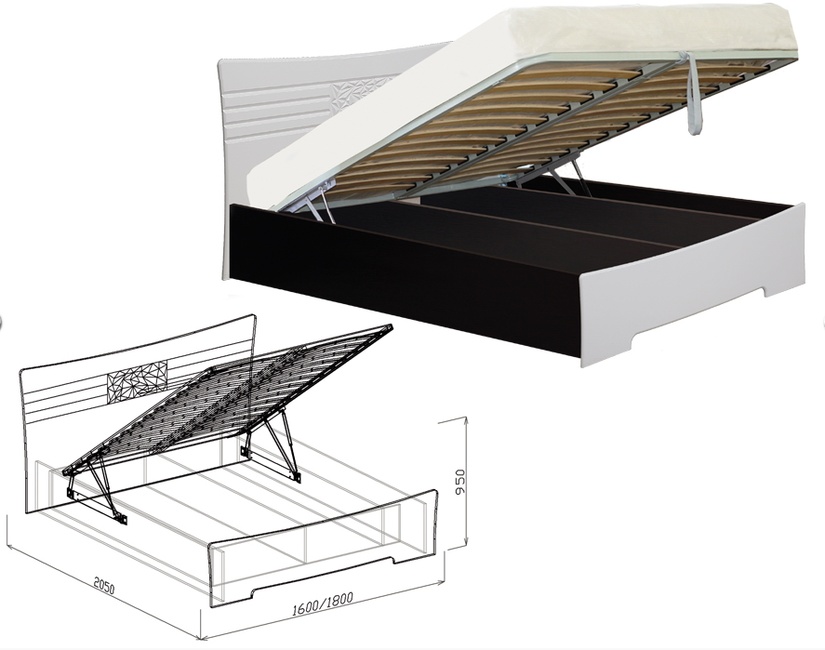 Кровать с основанием подъемная 1,6 «Атлантида» Белый глянец
