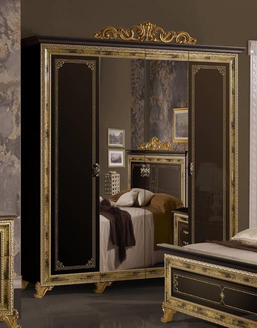 Шкаф 4-х дверный с зеркалами «Катя» Черный 