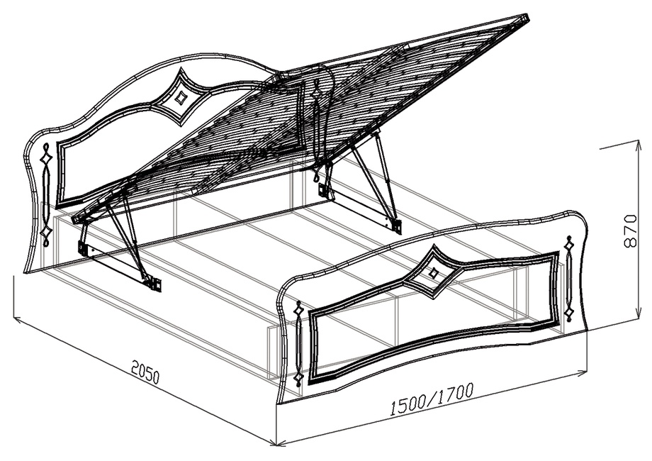 Кровать №1 с основанием подъемная 1,6 «Классика» Жемчуг глянец