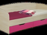 Кровать 0,8 с основанием с ящиками №10 «Акварель» Ваниль фуксия (Изображение 1)