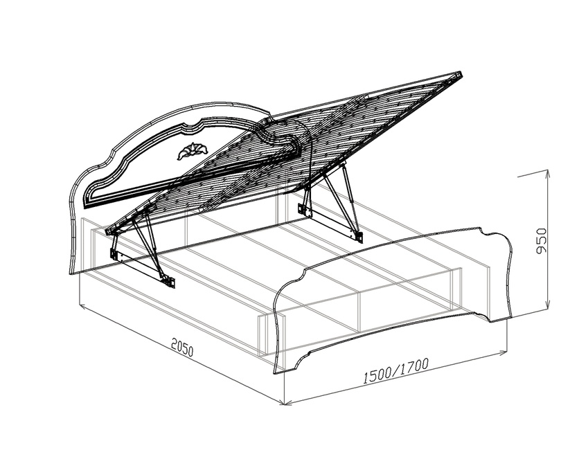 Кровать №2 с основанием подъемная 1,6 «Валенсия» Жемчуг глянец