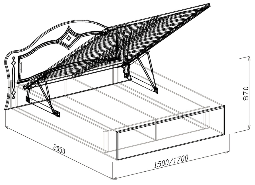 Кровать №2 с основанием подъемная 1,6 «Классика» Жемчуг глянец